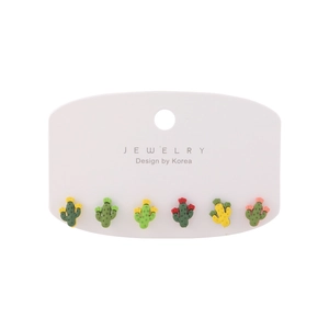 Set of 6 cute cactus-shaped 925 silver needle stud earrings in colorful resin styles