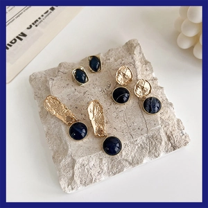 Klein Blue Earrings Series Vintage Alloy Round Oil Dripping Stud Earrings For Women Korean Niche Design Jewelry Accessory