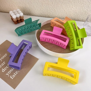 Set of 6 large matte rectangular hair claws in various vibrant candy colors for women