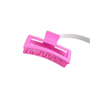 Large matte neon pink rectangle hair claw clip for women's thick hair styling
