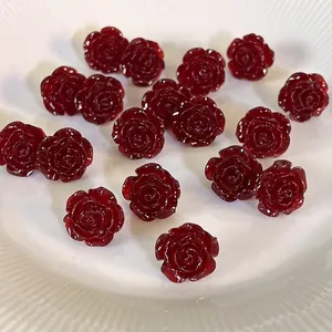 French Retro Sweet Resin Rose Stud Earrings For Women Pearly Camellia Fairy Style Red Flower Fashion Stud Earrings Jewelry