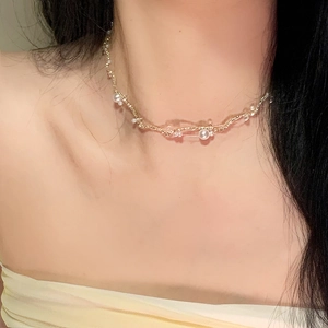 Elegant Alloy Imitation Artificial Pearl Zirconia Choker Necklace For Women Korean Style Gold Plated Link Chain Sweet Jewelry Gift