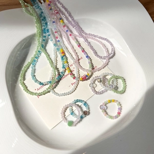 Collana Estiva di Perline di Cristallo Artificiale Sfaccettato Colorato Donna Catena Boema Clavicola Lega Catena di Estensione Anello Fatto a Mano Gioielli