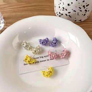 Floral cluster stud earrings in candy colors with matte finish and pearl centers