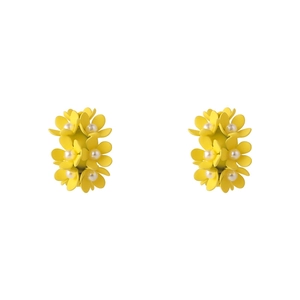 Sweet yellow flower hoop earrings with matte finish and white pearls for women