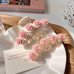 Pink Camellia Hair Claw Clip Fairy Rose Floral Shark Clip Sweet Acrylic Resin Flower Hair Accessories For Women Girls