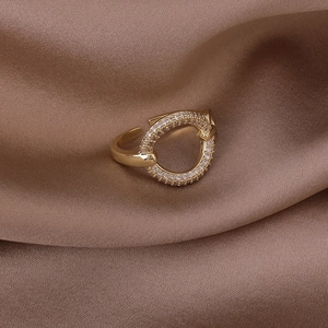 Minimalist adjustable gold open ring with sparkling pavé crystal circle ornament