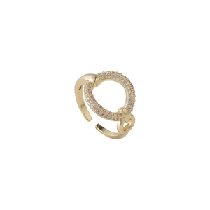 Minimalist gold double circle open ring with pave set cubic zirconia stones for women