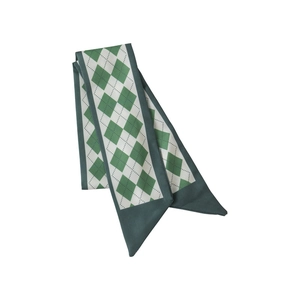 Elegant green argyle silk skinny scarf and hair ribbon tie for women handbag decor