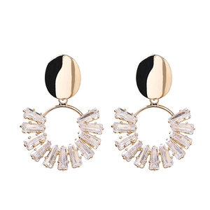 Elegant 925 silver needle drop earrings with oval gold base and crystal studded rings