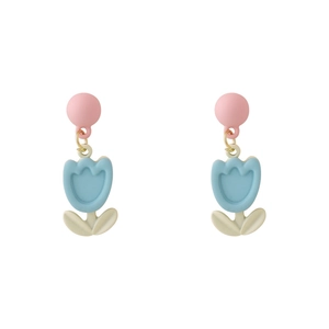Eleganti orecchini a tulipano in rosa e blu macaron con finitura opaca in resina