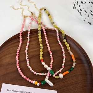 Handmade Natural Stone Freshwater Pearl Beaded Necklace For Women Korean Style Bohemian Adjustable Choker Jewelry Gift