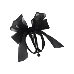 Barrette banane élégante à double nœud en organza noir pour queue de cheval