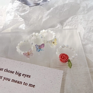 Bague Élastique en Künstliche Perles Doux Forme de Papillon et Fleur pour Femmes Filles Résine Imitation Künstliche Perle Bijoux Faits à la Main Style Quotidien avec Alliage Orné