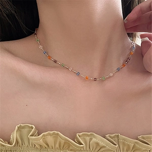 Minimalistisch Mehrfarbig Kristall Quadrat Perlenkette Für Damen Gold Überzogen Perlenkette Choker Elegant Täglich Mode Schmuck Geschenk
