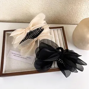 Elegant Organza Bow Hair Claw Clip For Women Large Mesh Bowknot Shark Clip Korean Style Fresh Sweet Hair Accessories