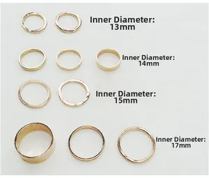 Size chart showing 10 gold rings with inner diameters of 13mm 14mm 15mm and 17mm