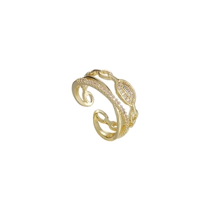 Bague double couche dorée minimaliste avec zircons et un design ouvert réglable élégant