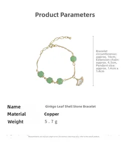 Spécifications de taille pour le bracelet feuille de ginkgo doré et perles vertes