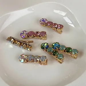 Korean Style Sweet Alloy Colorful Rhinestone Hair Clip For Women Girls Round Gem Side Duckbill Clip Elegant Hair Accessory