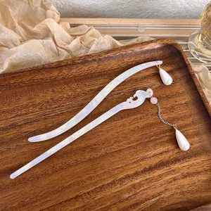 Elegant acetate hair stick set with pearl charms and cloud pattern in Chinese style