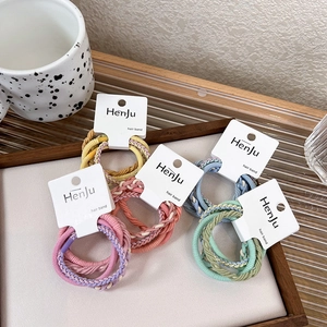 5-piece set of candy-colored braided elastic hair bands in pink orange blue green