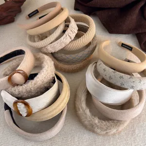 Herbst Winter Vintage Stoff Plüsch Haarreif Für Damen Hoher Scheitel Erdtöne Handgefertigt Breites Haarband Zubehör