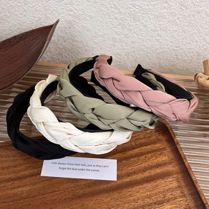 French vintage braided satin headband set in four elegant colors for volume hair