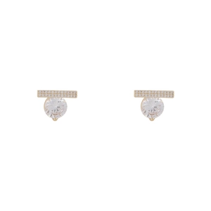 Boucles d'oreilles minimalistes en argent S925 doré avec barre zircon et cristal rond