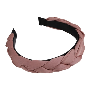 French vintage braided headband in dusty rose satin fabric for elegant hair styling