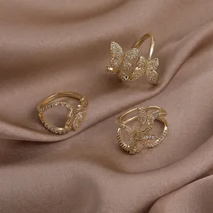 Elegant Copper Butterfly Open Ring For Women Minimalist Rhinestone Adjustable Index Finger Ring Jewelry Gift