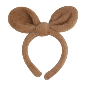 Cute brown plush animal ear headband for face washing or makeup with soft faux fur texture