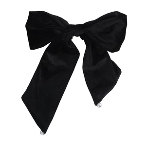Elegant French vintage black velvet bow hair clip with decorative pearls for women