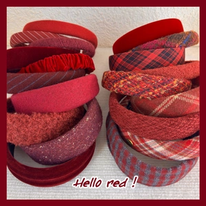 Various burgundy plush velvet and tweed headbands for women with high-top design
