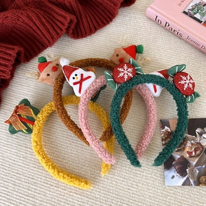 Cute Christmas Plush Headband Reindeer Antler Snowman Hair Band Soft Lamb Wool Head Hoop Holiday Party Hair Accessories For Women