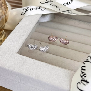 Exquisite 18K rose gold and silver bean stud earrings with micro-inlaid zircons