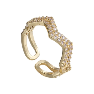 Anello aperto vintage a doppio strato in oro con zirconi geometrici micro-pave