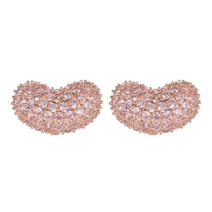 Elegant 18K rose gold heart stud earrings featuring micro-set pink cubic zirconia stones