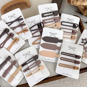 Matte Coffee Duckbill Hair Clips Minimalist Alloy Geometric Bangs Hairpins For Women Daily Korean Style Hair Accessories