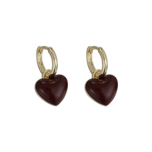 French style red heart hoop earrings with a vintage gold finish for women