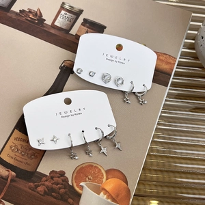 Detail of star and planet earring set on Jewelry Design card with zircon stones