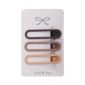 Three-piece set of matte seamless duckbill hair clips in brown and pink oval hollow design