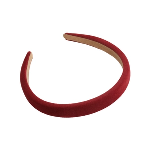 Classic burgundy velvet padded headband for women, stylish retro hair accessory in red