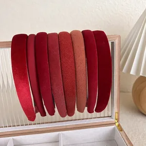 Set of 8 vintage red velvet and knitted headbands for women in various shades