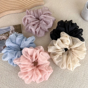 Elegant organza oversized scrunchies in five soft colors for hair styling