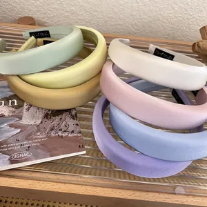 Padded satin gloss sponge headband for women in various soft pastel colors