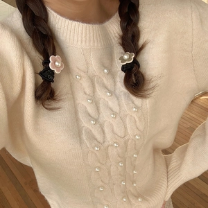 Élastique à Cheveux Fleur en Résine et Künstliche Perle Style Coréen Bande Élastique Florale pour Femmes Filles Accessoires de Coiffure