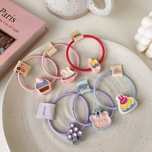 Élastiques à cheveux mignons cupcake et lapin avec bandes colorées et breloques douces