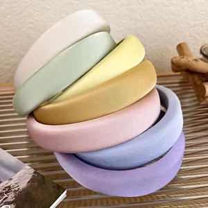 Women Padded Satin Sponge Headband Solid Color Thickened High Top Hair Hoop Non-Slip Elegant Daily Fashion Hair Accessories