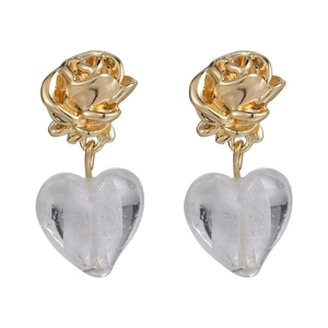 French vintage rose gold studs with transparent glass heart drop earrings for women